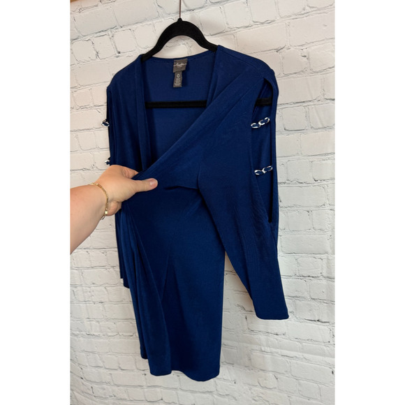 CHICO'S TRAVELERS royal blue knit open front chains cardigan sweater 0 (S) NWOT - Picture 4 of 8